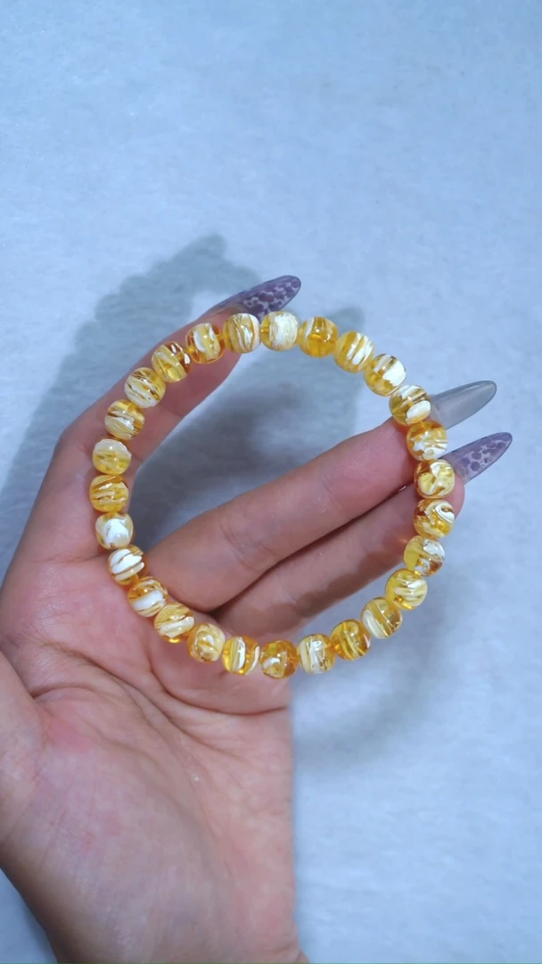 未镶嵌蜜蜡手链典藏级8mm金漆瓷白拉丝虎皮千层