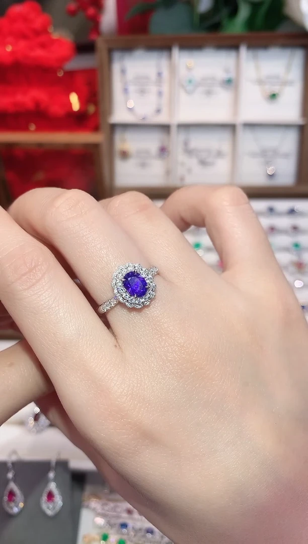 戒指彩色蓝宝石18K金镶嵌1.14ct/天然宝石/七天无理由