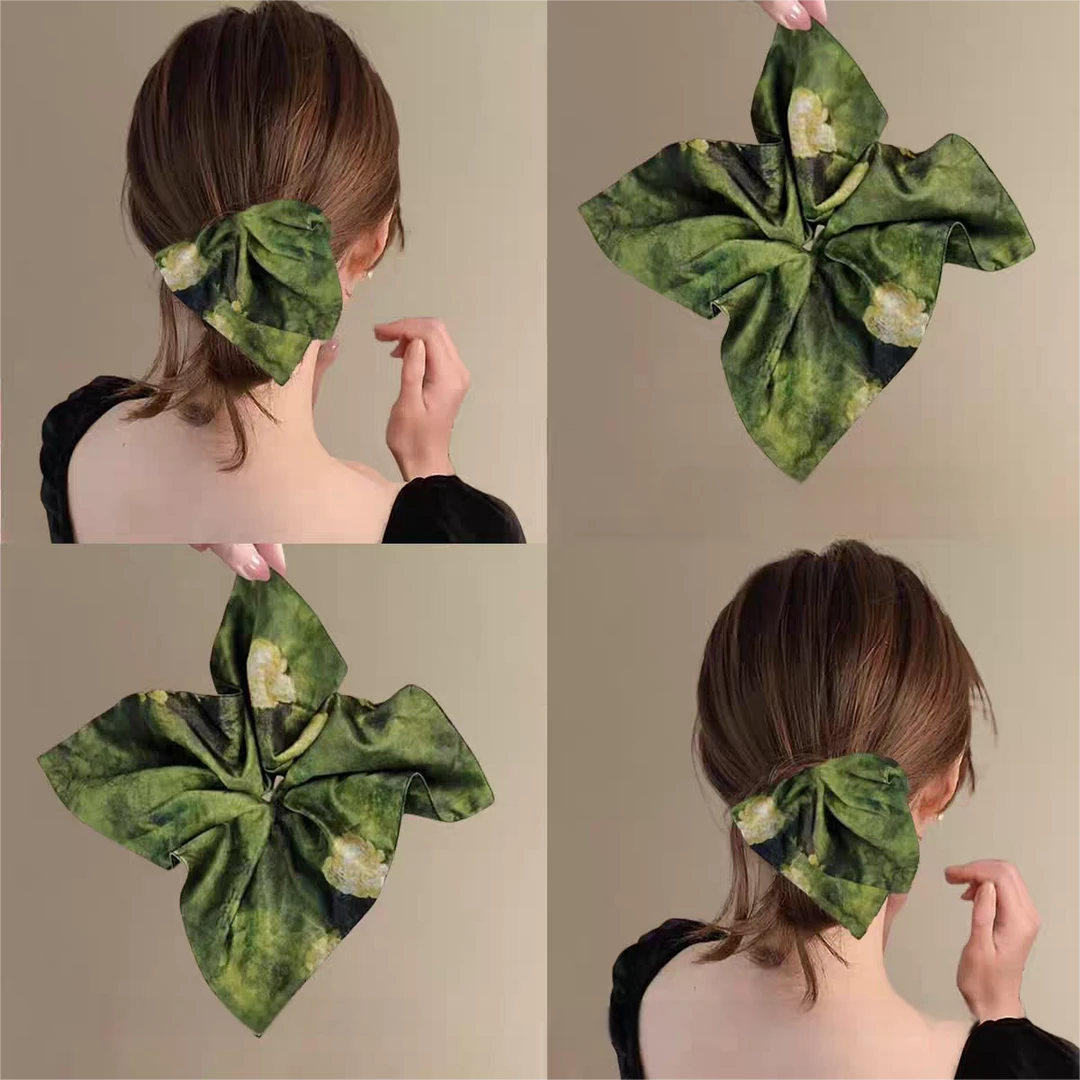 橄榄绿 方巾大肠发圈女低马尾发绳复古气质头绳橡皮筋发饰