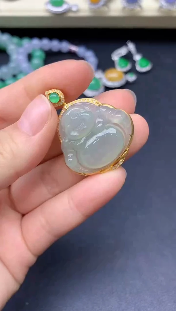 颈饰18K金镶嵌翡翠188-雪姐翡翠天天见