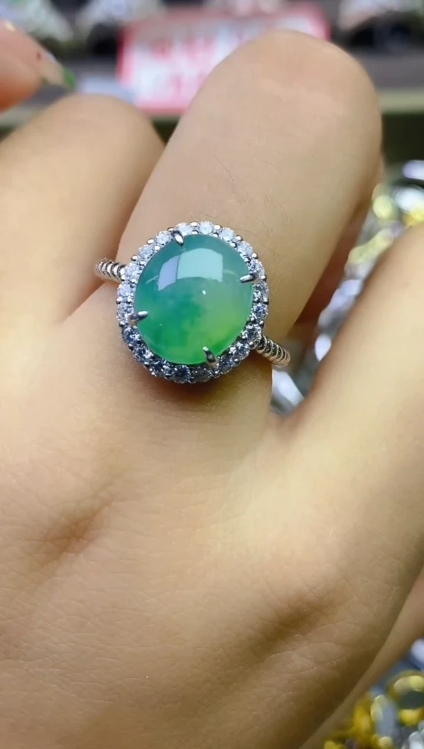 翡翠戒指银S925镶嵌百内无证书