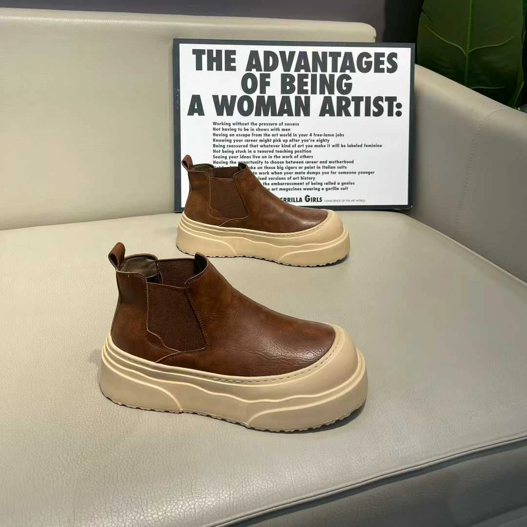 秋冬新款男士高帮棉鞋厚底增高舒适百搭单棉同款雪地靴时尚休闲鞋