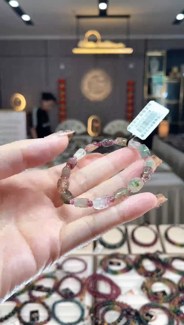 未镶嵌老矿碧玺西瓜貔貅单圈手串碧玺dan多样性发货一条