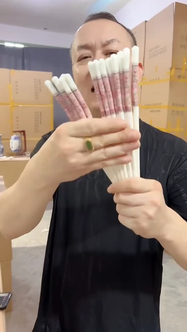 瓷片珐琅彩粉色筷子10双