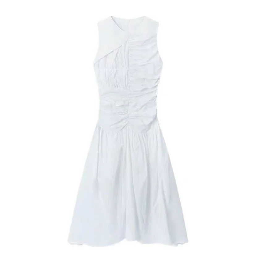 法式连衣裙露肩褶皱风LL-6089