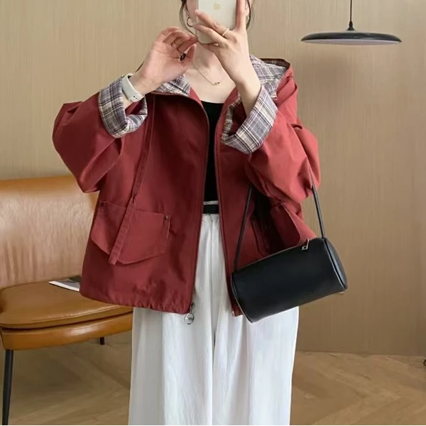 629新款春秋时尚休闲百搭外套春季连帽宽松显瘦夹克开衫女韩版