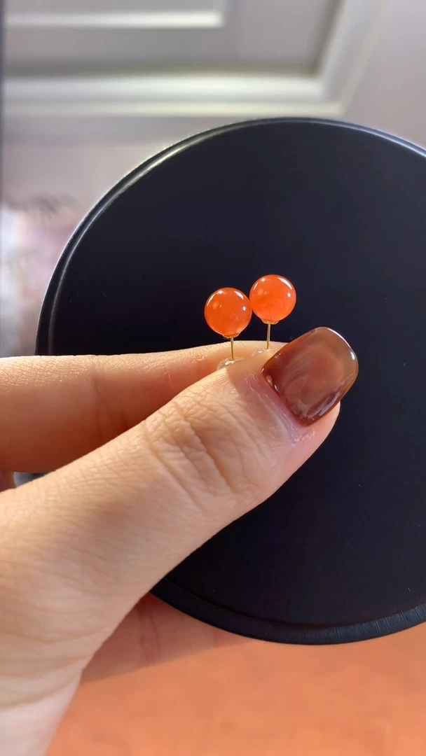 银S925镶嵌南红玛瑙挂件南红耳钉