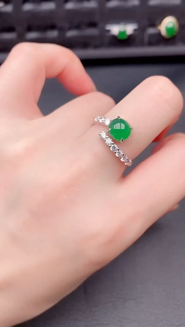 银S925镶嵌戒指翡翠天然a货翡翠217