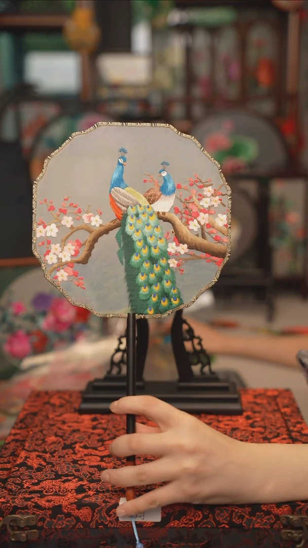 扇子团扇 绣花双面非遗