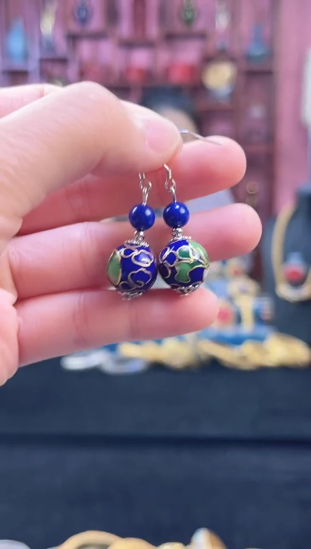 非遗 景泰蓝耳饰 1.2 宝蓝