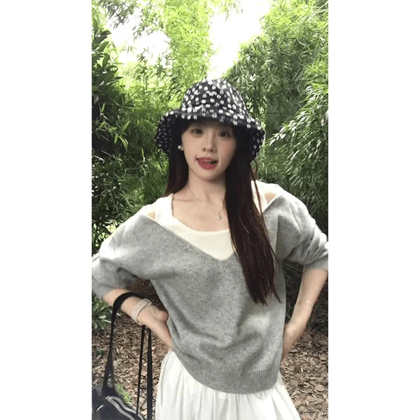 韩系慵懒高级感软糯毛衣温柔风假两件针织衫女秋季宽松高腰半身裙