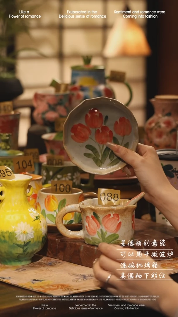 陶瓷088景德镇高温手绘釉下彩设计师款式