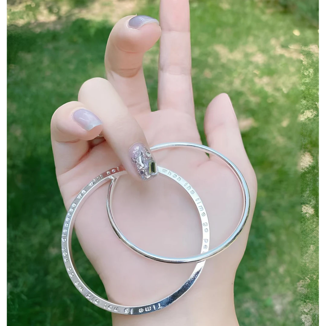 足银手镯 A08双环四叶草足银手镯小众设计高级感款