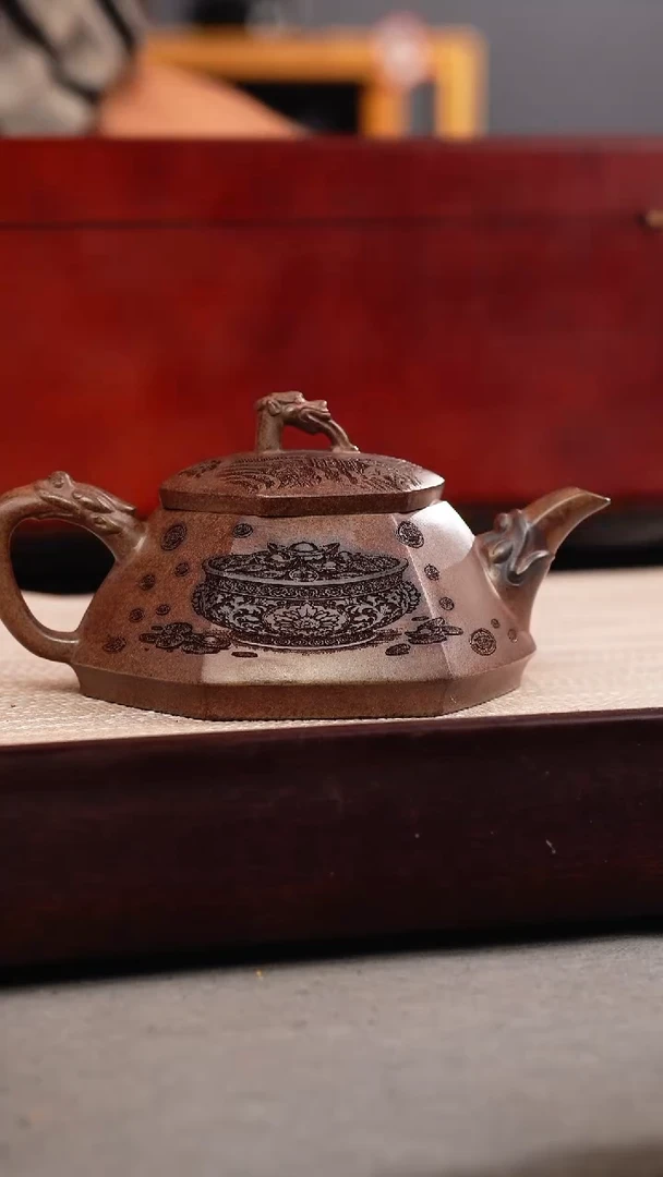 茶壶紫砂云雾沉香泥 六方石瓢 麒麟