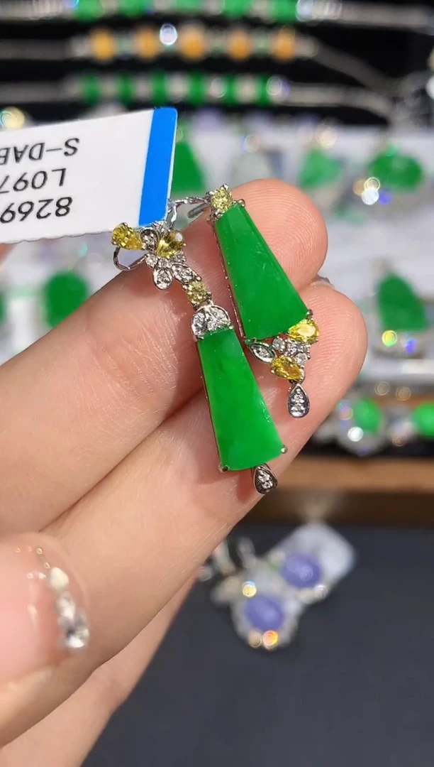18K金镶嵌翡翠耳饰L0973多样性发其一