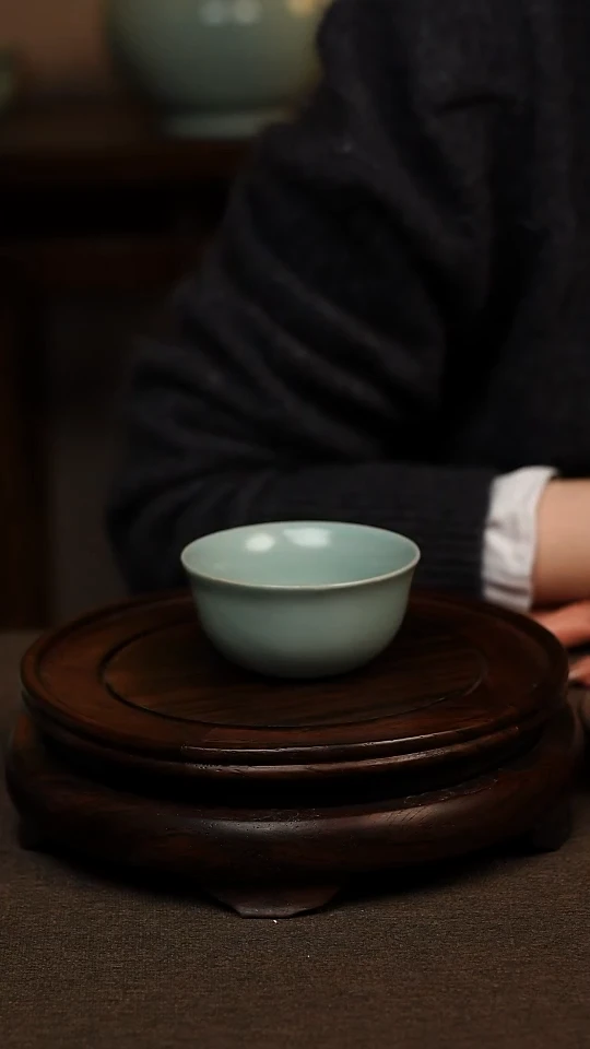 瓷片仿古天青鸡缸杯80ml 微瑕 不带礼盒