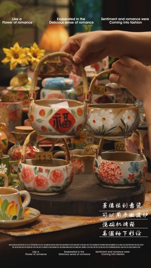 陶瓷随机一个景德镇高温釉下彩绘设计师款式