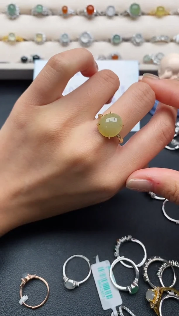 银S925镶嵌戒指翡翠缅甸天然A货翡翠111  4-8