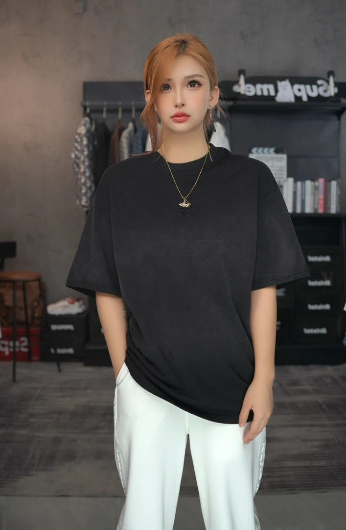 【阿奎专属】洗水重工高克重渐变纯棉百搭圆领男T恤夏季D18802