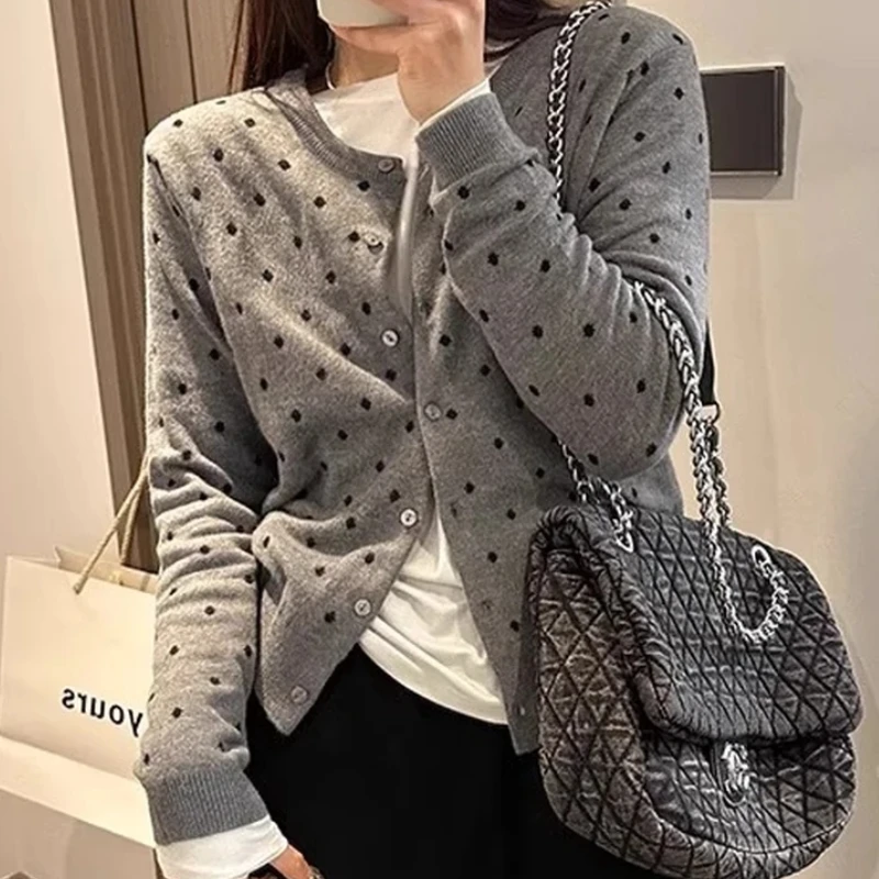 【波点长袖】针织毛衣女新款外穿开衫薄款小外搭韩系短款上衣外套