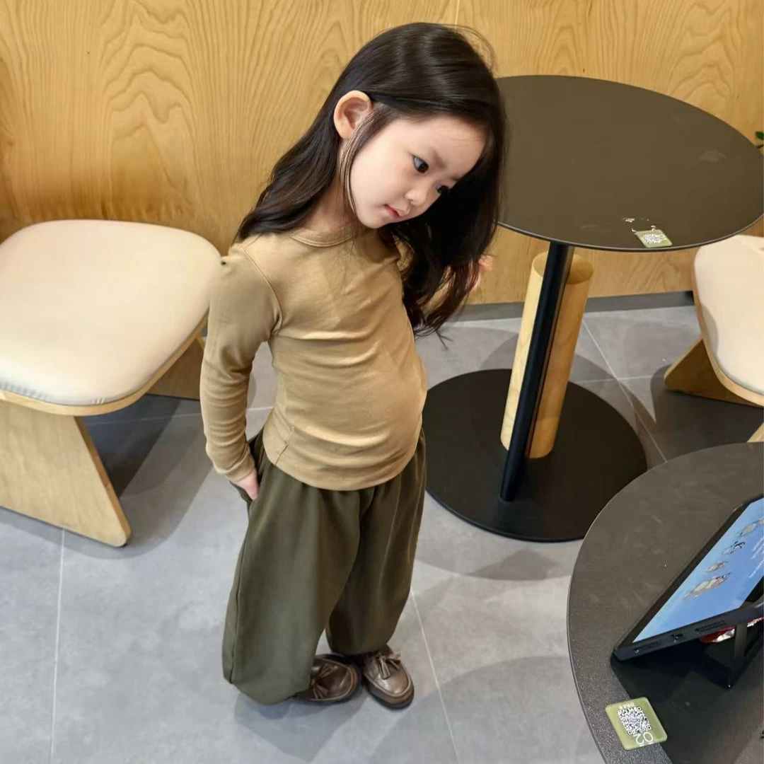 现货】壹妈韩版童装女童秋装套装洋气儿童打底衫t恤上衣军绿色裤子