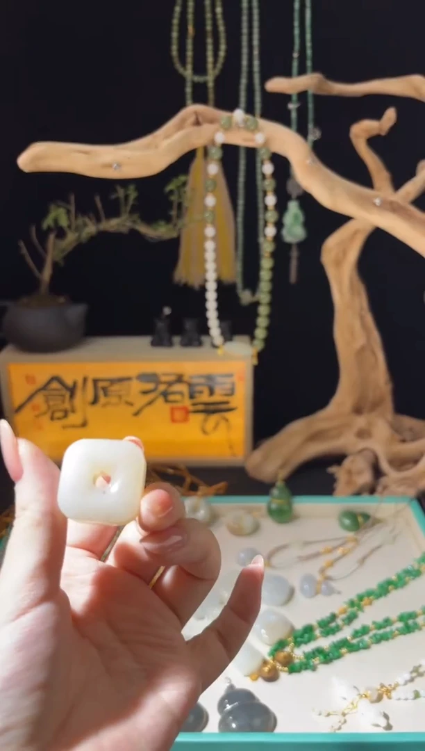 吊坠(不含链)银S925镶嵌和田玉和田玉扣子6号