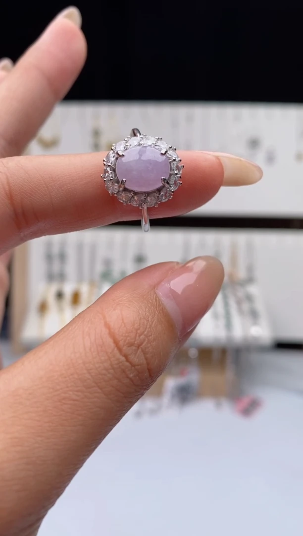 银S925镶嵌戒指翡翠天然A货翡翠