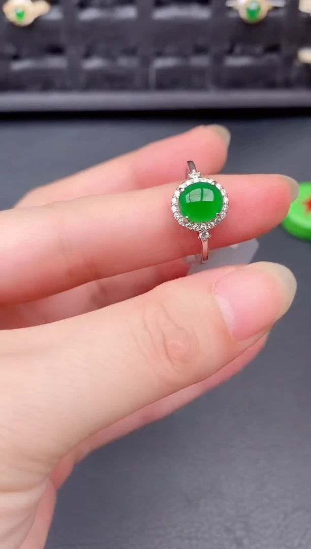 银S925镶嵌戒指翡翠天然a货翡翠157
