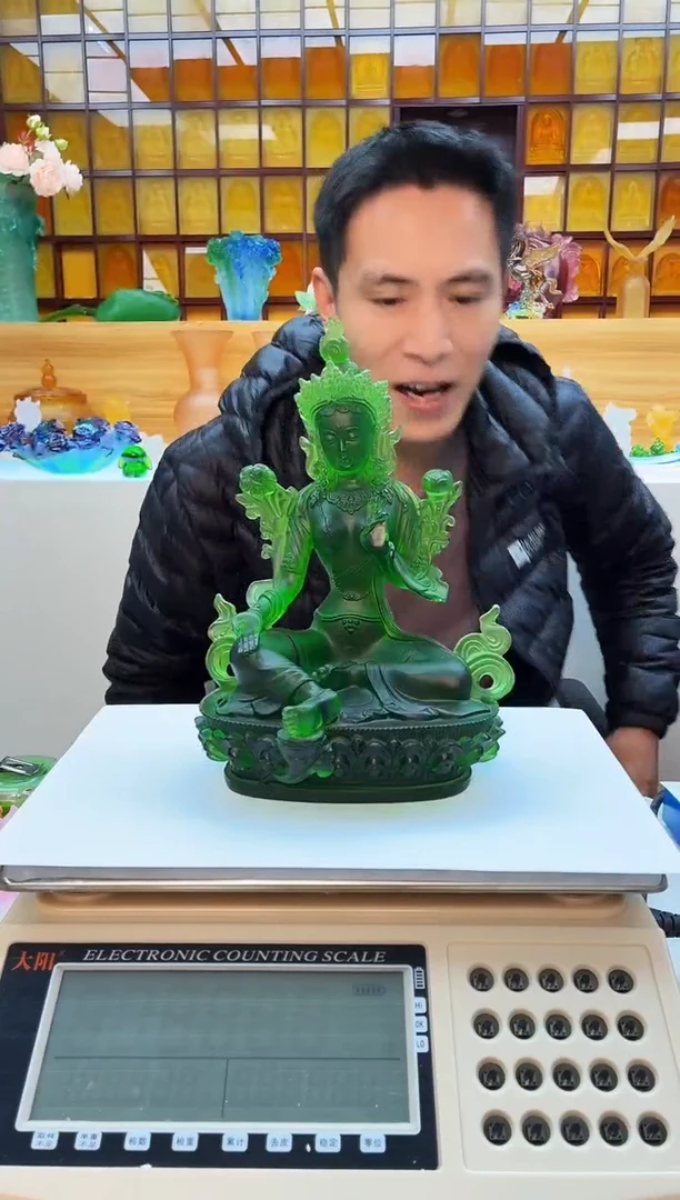 手工艺品琉璃绿色绿度母23公分