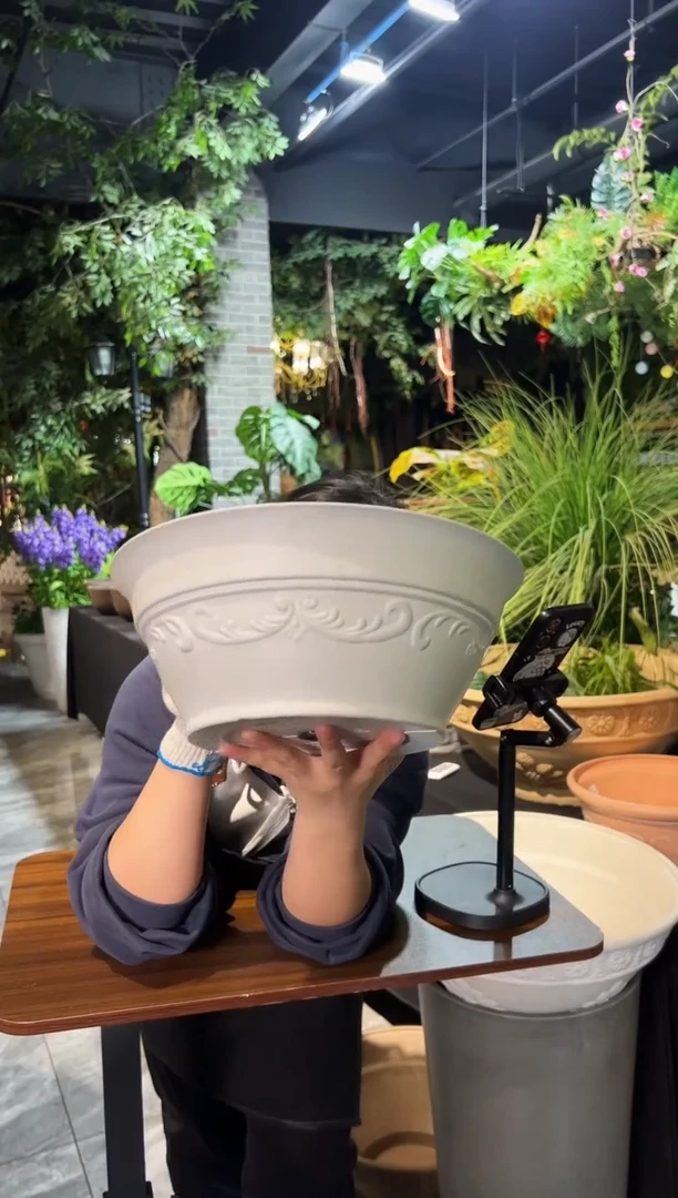 30.5*12【孤品】白色手工浮雕花盆