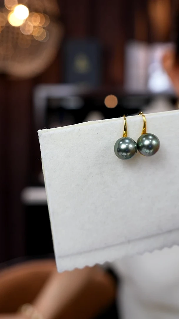 18K金镶嵌耳饰海水珍珠大溪地9-10mm