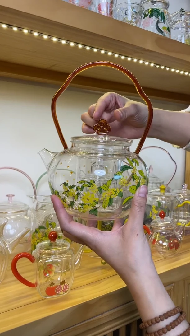 手工艺品玻璃九河金狮通运壶琥珀把蒸煮桂花