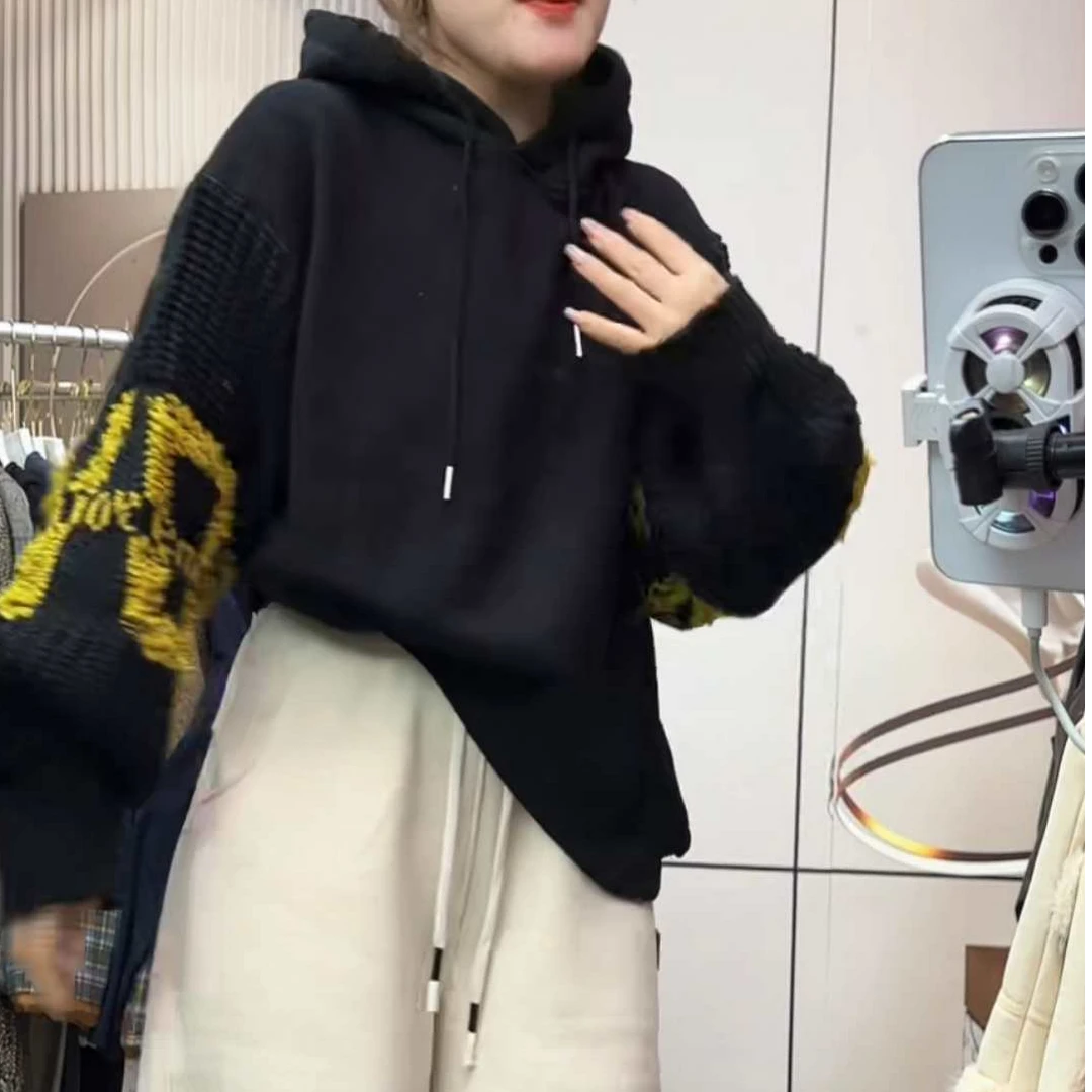 拼接连帽卫衣宽松潮流百搭休闲帽衫