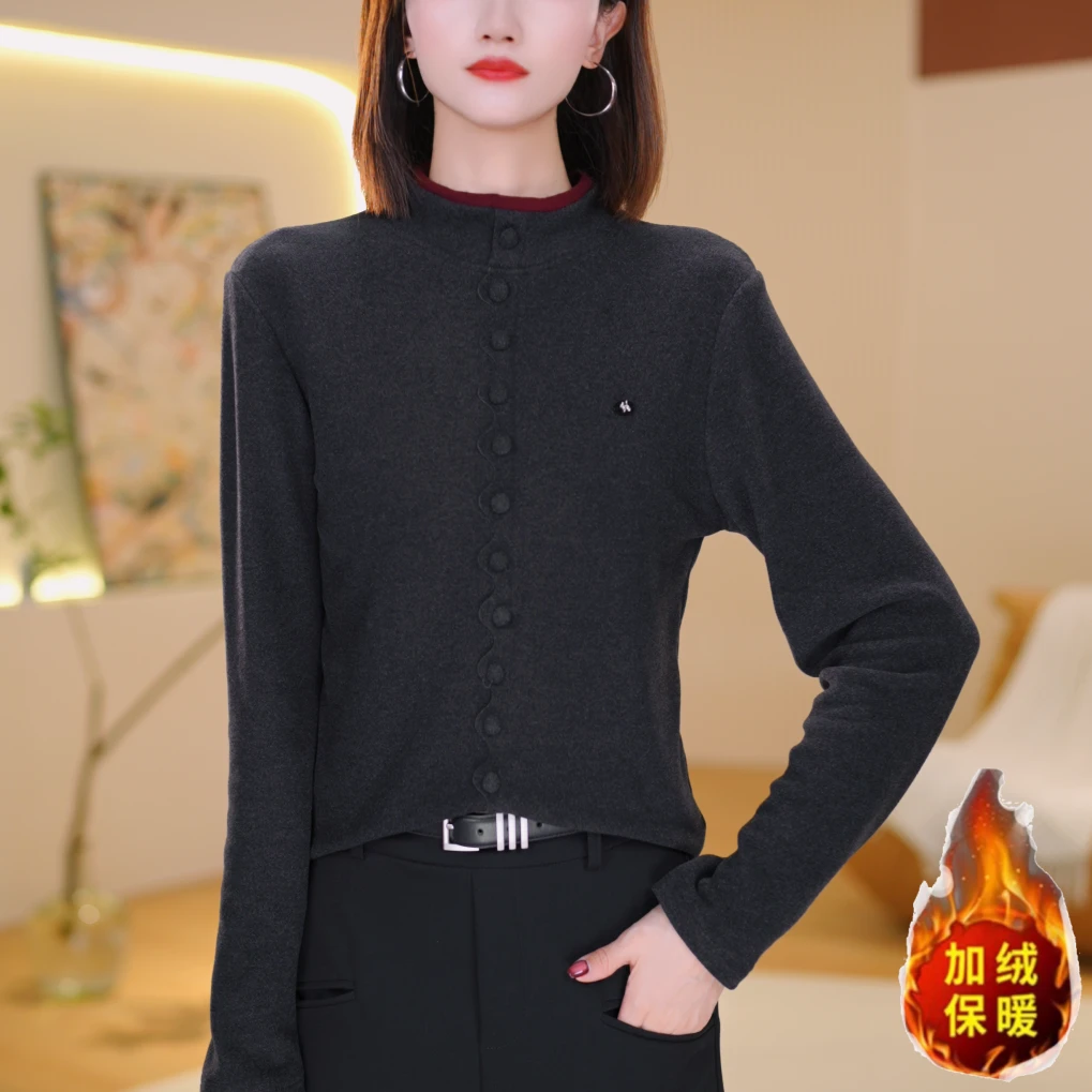 冬季新款通勤风女百搭气质立领打底衫保暖优雅时尚上衣修身8816