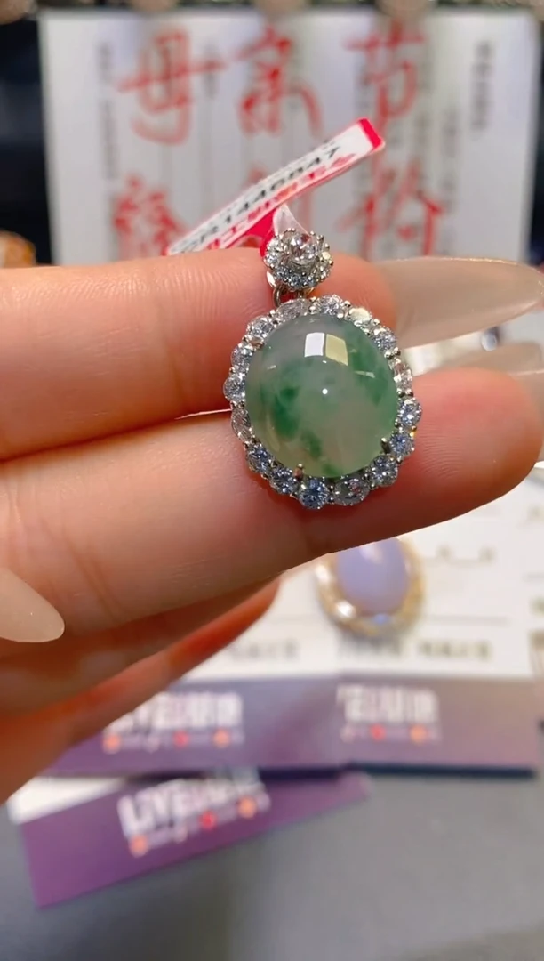 翡翠银S925镶嵌耳饰天然