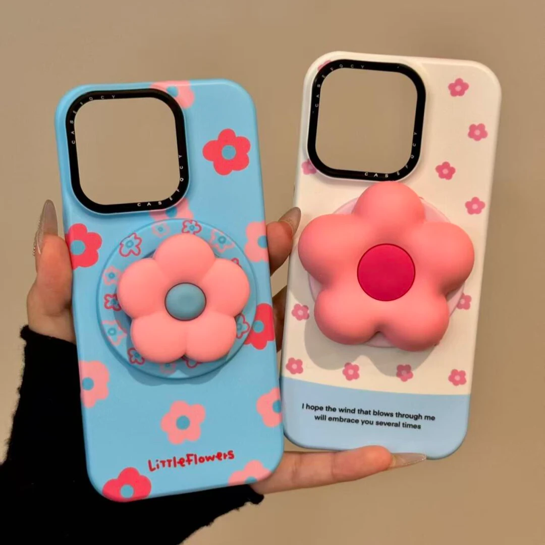 撞色花朵磁吸支架适用iphone16pro手机壳苹果15pro手机新款14女13