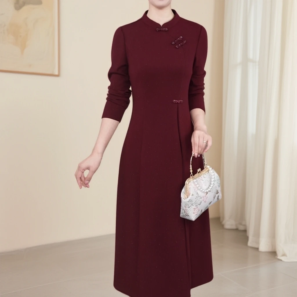 【梦雅衣橱】秋季新款气质显瘦新中式优雅中长款妈妈装连衣裙