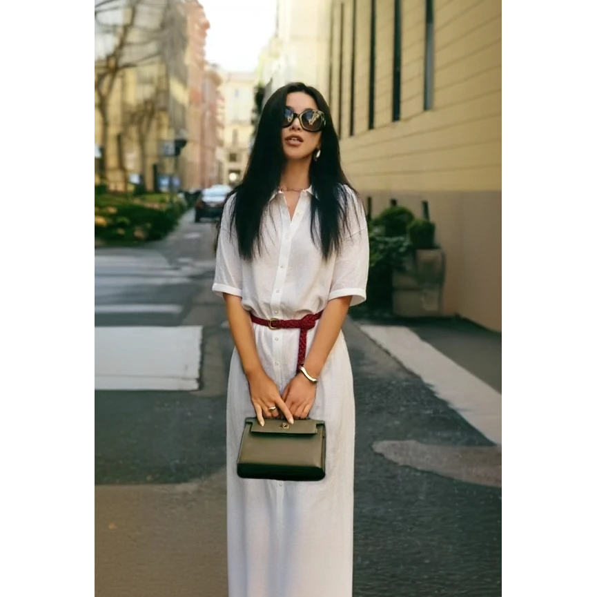 【极简主义】设计感时尚简约长款衬衫裙QZ0509