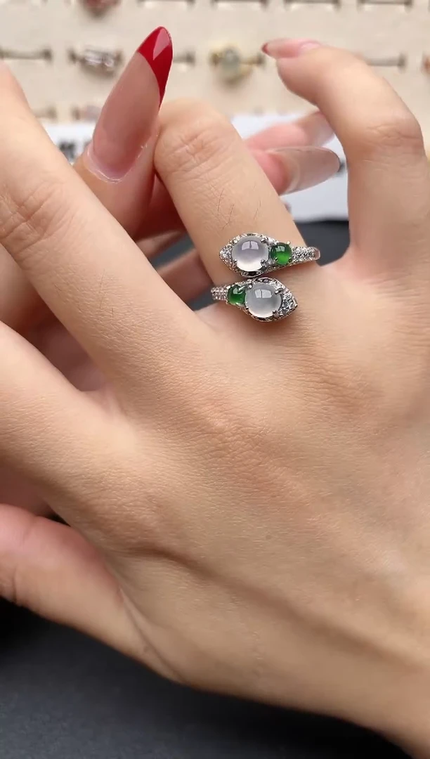 【闪购商品】翡翠戒指银S925镶嵌一物一证一礼盒3