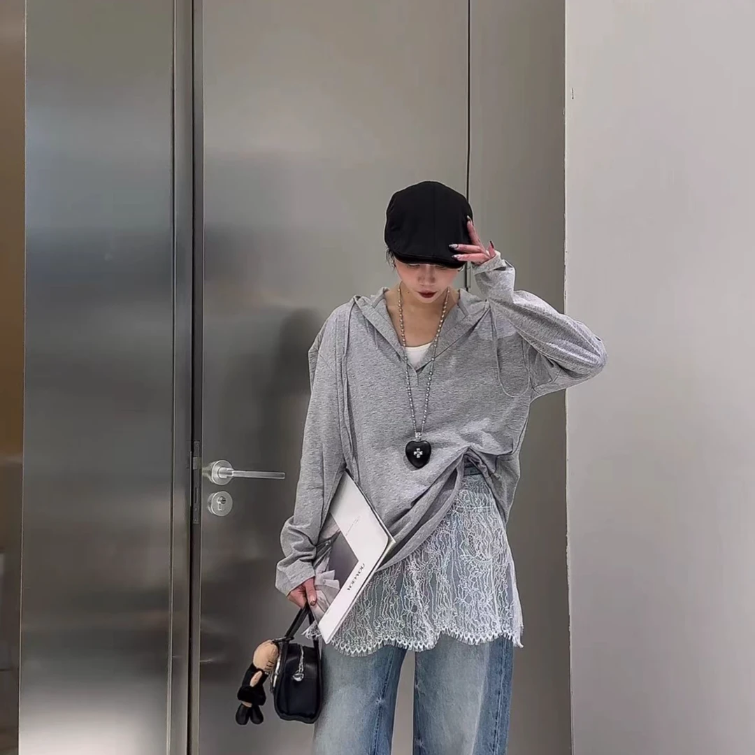 LYXZ春季新款时尚休闲女士连帽灰色套头长袖上衣T恤76816