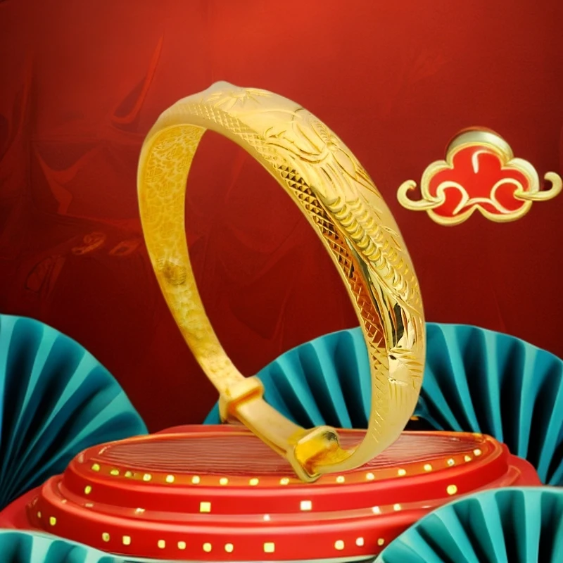 足银手镯 龙凤推拉手镯手工时尚雕刻民族风精美复古镯子可调节