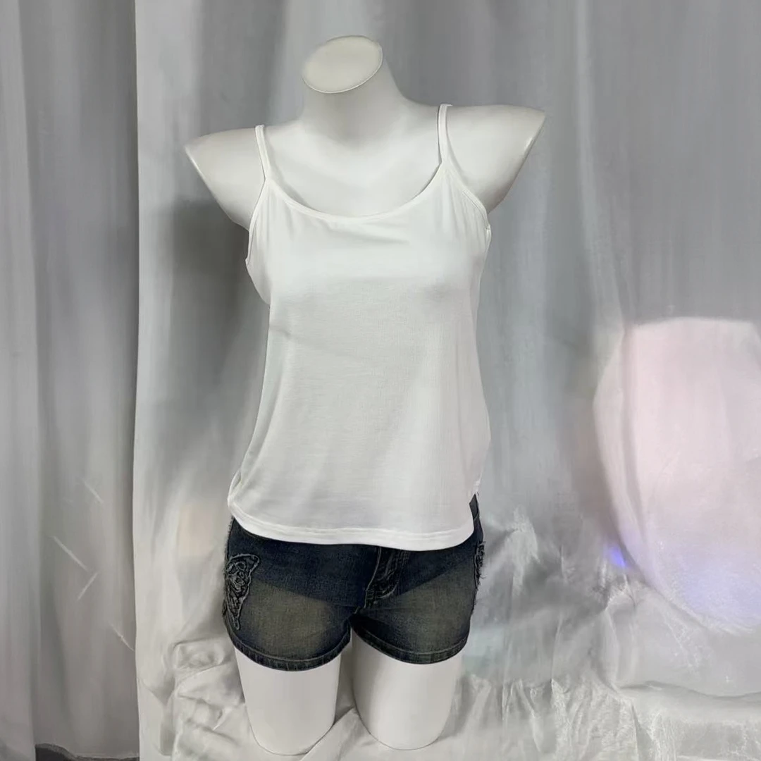 内衬百搭白色吊带女夏季镂空圆领纯色时尚休闲短袖上衣