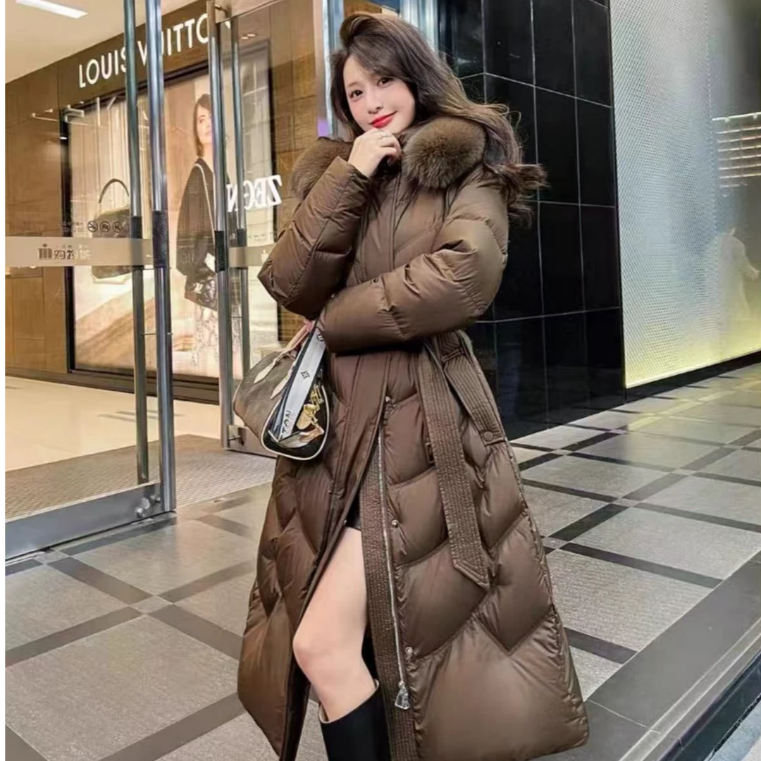 高端毛领羽绒服女中长款2024冬季新款宽松时尚外套