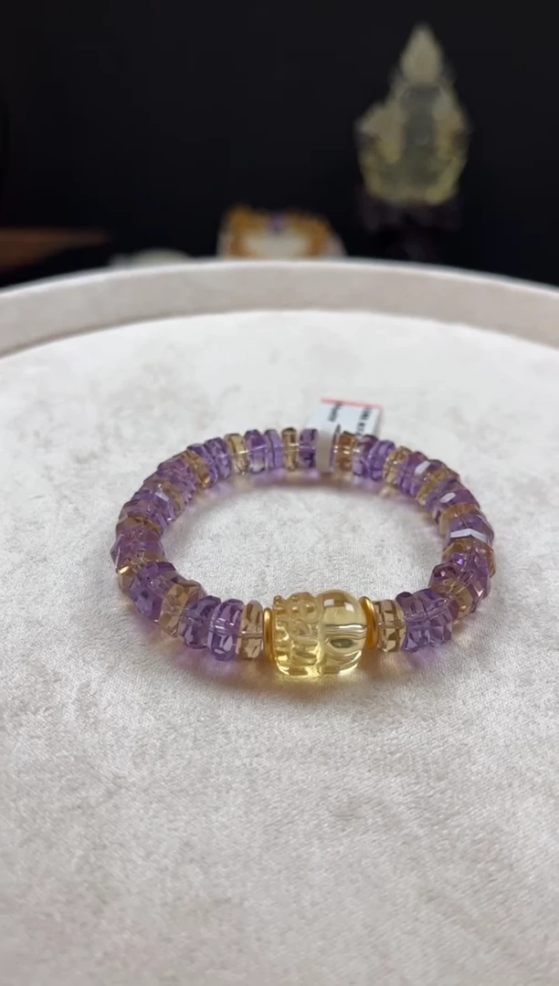 未镶嵌手链水晶『****咪天然紫黄烟花切面设计手串9mm+
