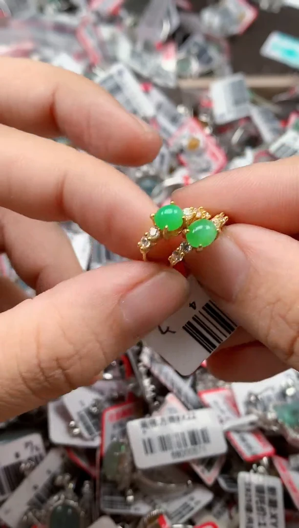 银S925镶嵌戒指翡翠天然A货缅甸翡翠