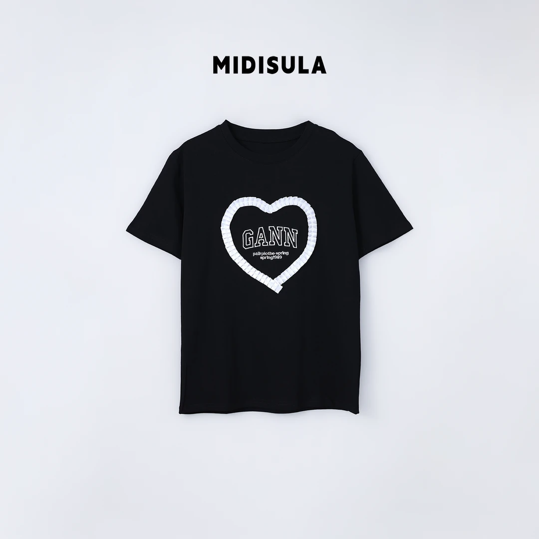 【H.MDSL】春季新款设计感立体爱心字母印花T恤0156