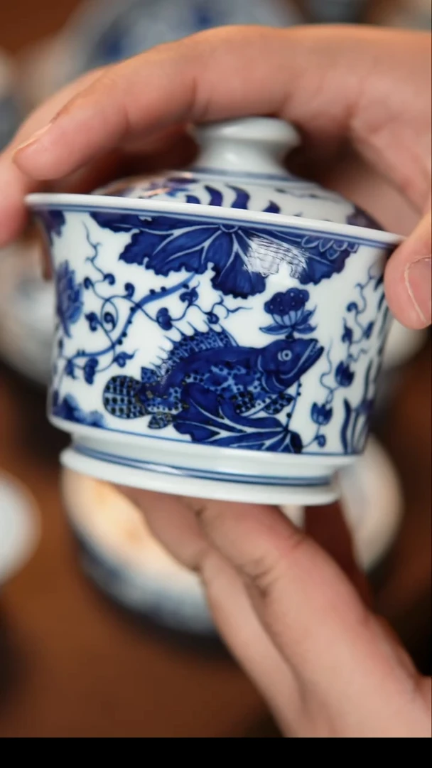 其他陶瓷满鳜鱼藻马蹄盖碗