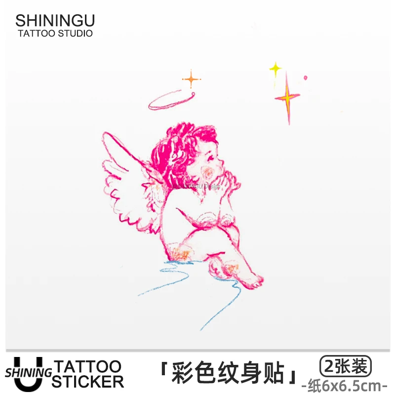 SHININGU 冥想天使 天使纹身贴紫色会约会女爱心持久防水纹身贴