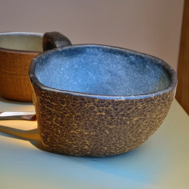 170cc大容量天然冰碛岩豹纹高档手工雕刻原皮精工茶杯带把主人杯