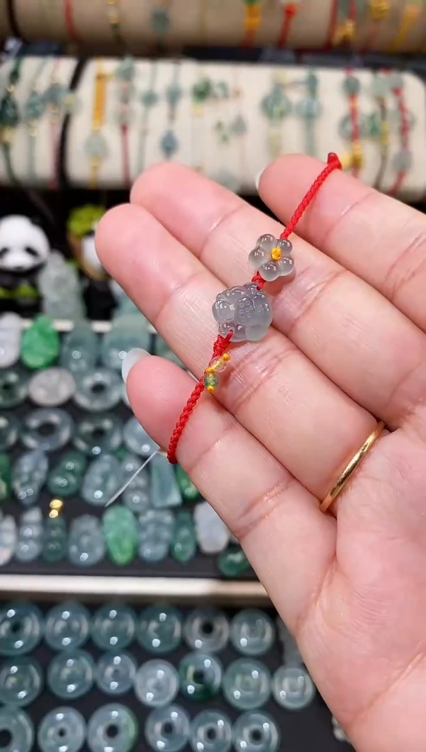 散珠翡翠莲花小花手绳  手围15